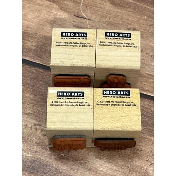 2002 HERO ARTS HOLIDAY THEMED WOOD MOUNTED RUBBER STAMP SET OF 4 WINTER WISHES - Picture 3 of 3
